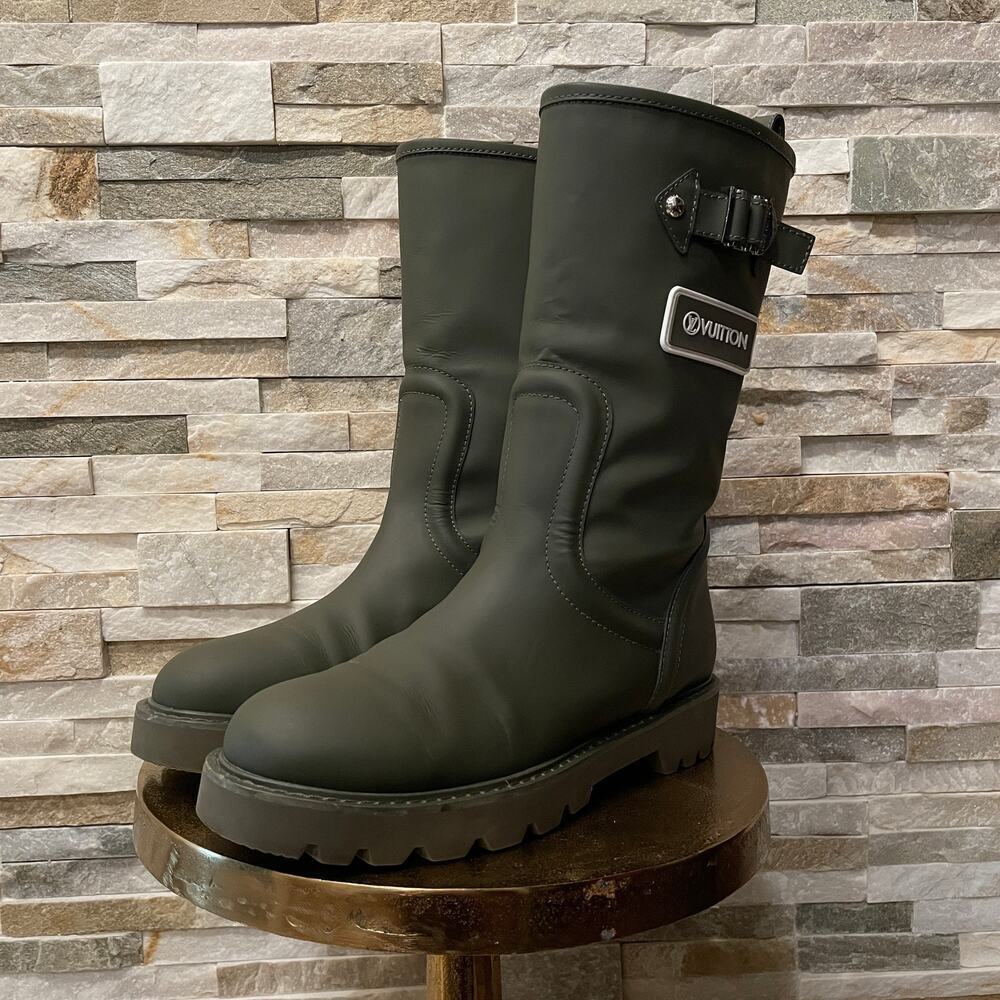 Louis Vuitton 40 Rubber Territory Boots | Olive Green, Calfskin EU 40/US 9 Italy - Picture 13 of 14